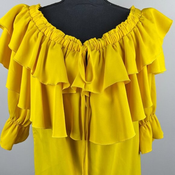 Byinns Women's Off Shoulder Ruffle Yellow Top Size XL - Picture 2 of 11